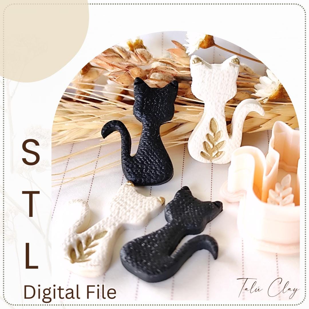 Two Cats Digital STL File Polymer Clay Cutter, Stl Clay Cutter File, Earring clay cutter, Instant Download, STL file for 3D Printer