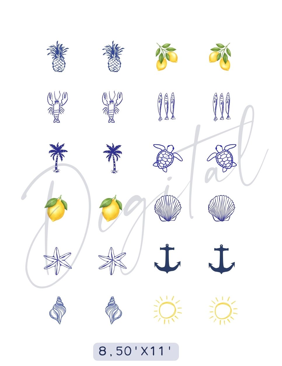 AMALFI Summer Digital Paper Pack, Printable Charm Necklace, Digital Printable FOR Polymer Clay Transfer Paper, Digital Polymer Clay Tools