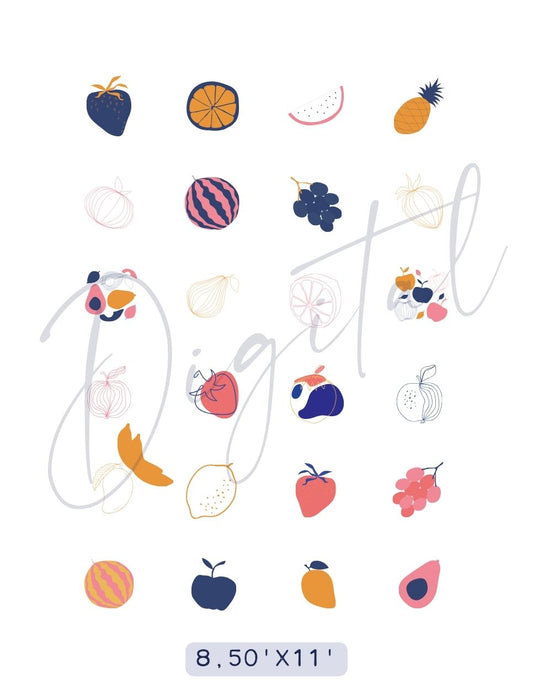 MINIMALIST FRUITS Digital Paper Pack, Printable Charm Necklace, Digital Printable FOR Polymer Clay Transfer Paper, Digital Polymer Clay Tools