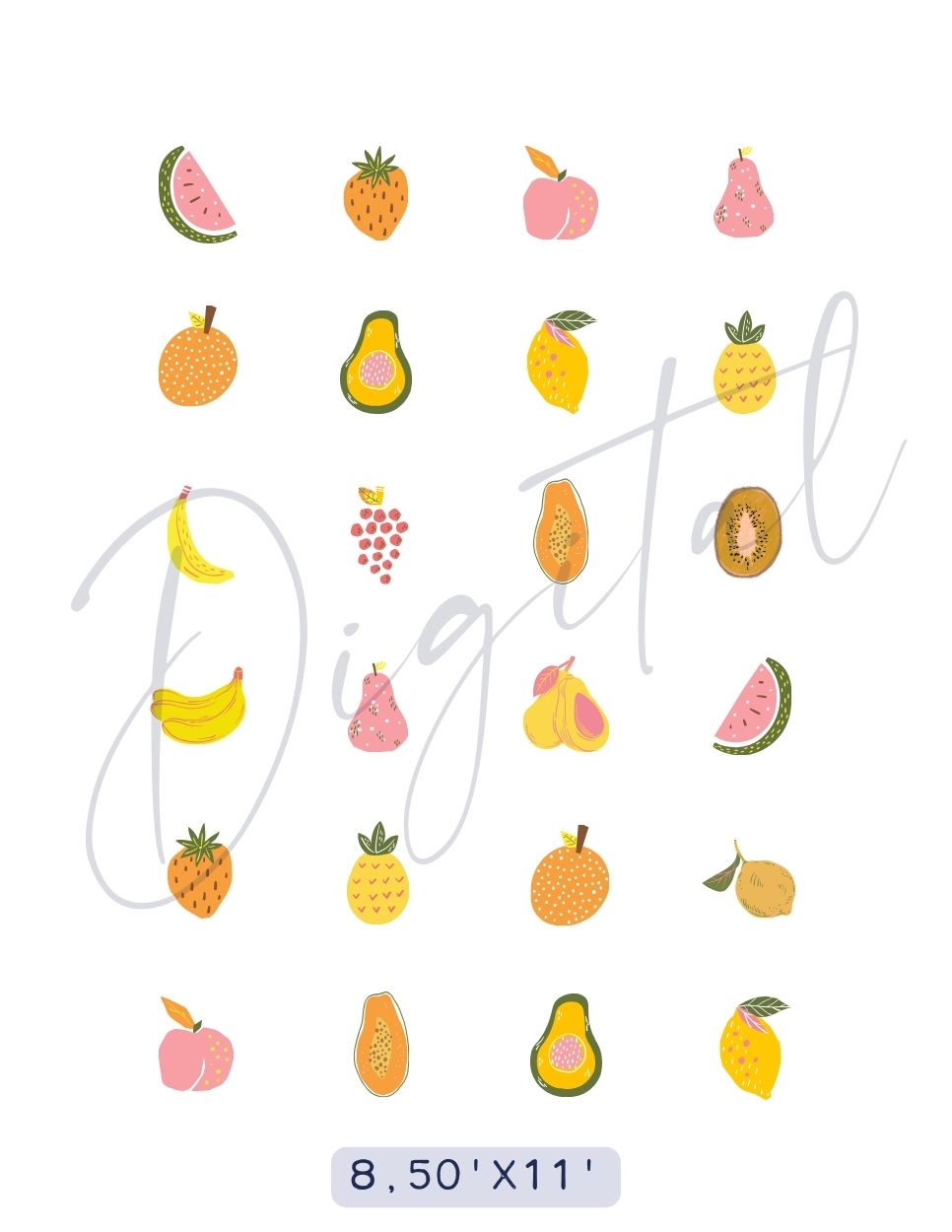 MINIMALIST FRUITS Digital Paper Pack, Printable Charm Necklace, Digital Printable FOR Polymer Clay Transfer Paper, Digital Polymer Clay Tools